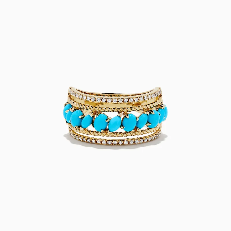 Stunning Jewelry At A Fraction Of The Price 14K Yellow Gold Turquoise and Diamond Ring, 1.80 TCW Stunning Jewelry At A Fraction Of The Price 14K Yellow Gold Turquoise and Diamond Ring, 1.80 TCW