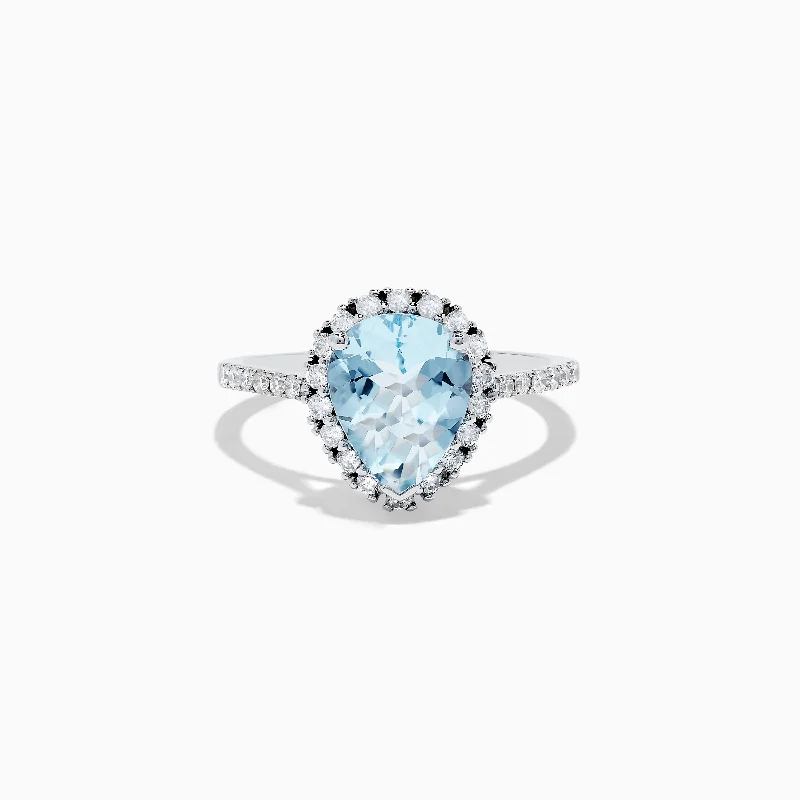 Luxury Jewelry At Unbeatable Discounts Aquarius 14K White Gold Aquamarine and Diamond Teardrop Ring