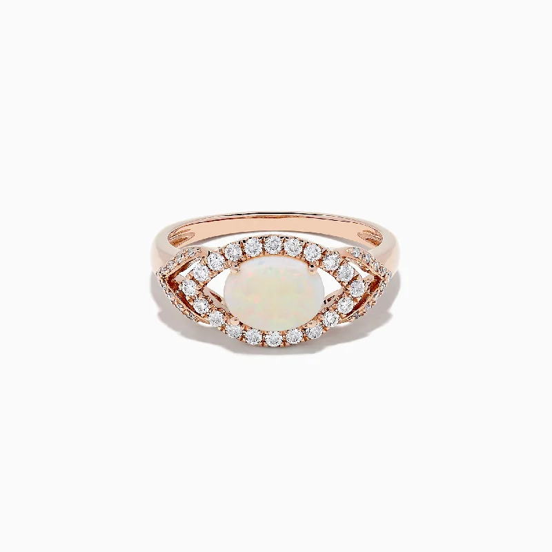 Elegant Rose Gold Jewelry For A Stylish Touch Aurora 14K Rose Gold Opal and Diamond Evil Eye Ring, 0.96 TCW Elegant Rose Gold Jewelry For A Stylish Touch Aurora 14K Rose Gold Opal and Diamond Evil Eye Ring, 0.96 TCW