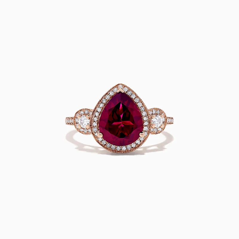 Premium Diamond Jewelry For Unforgettable Moments Bordeaux 14K Rose Gold Rhodolite Garnet and Diamond Ring, 3.32 TCW Premium Diamond Jewelry For Unforgettable Moments Bordeaux 14K Rose Gold Rhodolite Garnet and Diamond Ring, 3.32 TCW