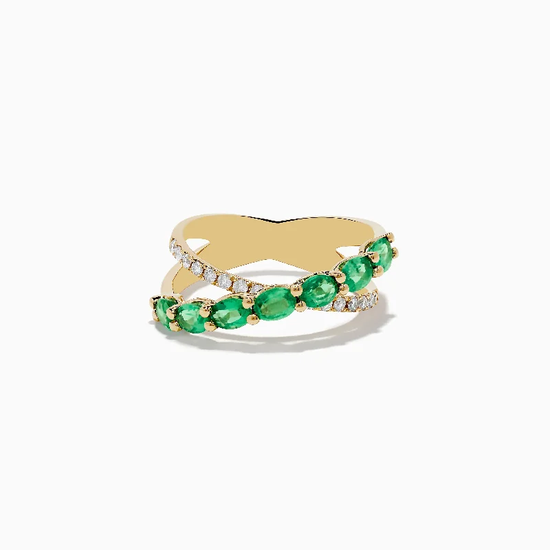 Limited Stock On Premium Jewelry At Low Prices Braslica 14K Yellow Gold Emerald and Diamond Crossover Ring