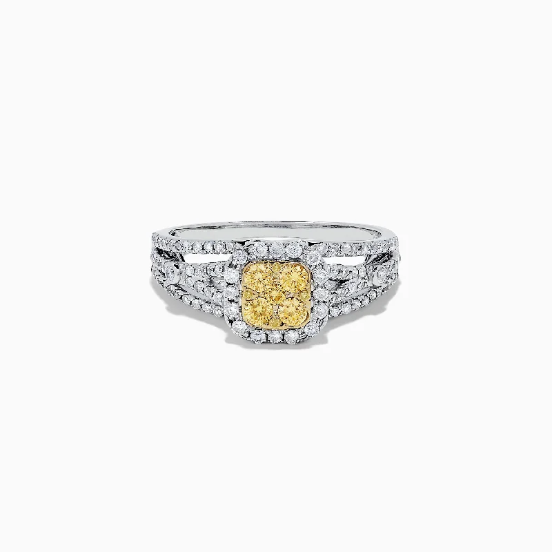 Exclusive Online Discounts On Stylish Jewelry Canare 14K Two Tone Gold Cushion Shaped Cluster Yellow Diamond Ring, 0.72 TCW Exclusive Online Discounts On Stylish Jewelry Canare 14K Two Tone Gold Cushion Shaped Cluster Yellow Diamond Ring, 0.72 TCW