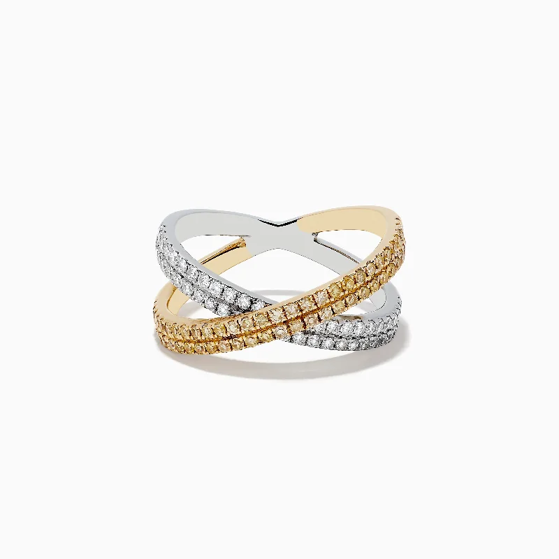 Exclusive Jewelry Offers – Shine For Less Canare 14k Two Tone Yellow and White Diamond Crossover Ring 0.78 TCW