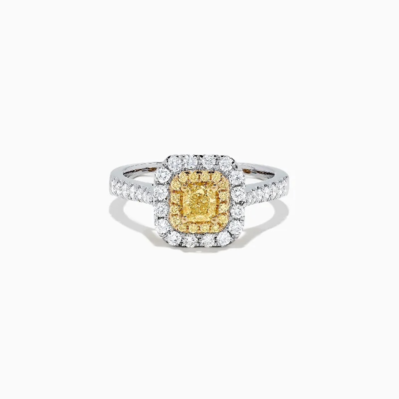 Must-Have Jewelry Pieces At Reduced Prices Canare 18K Two Tone Gold Cushion Double Halo Yellow Diamond Ring, 0.97 TCW Must-Have Jewelry Pieces At Reduced Prices Canare 18K Two Tone Gold Cushion Double Halo Yellow Diamond Ring, 0.97 TCW