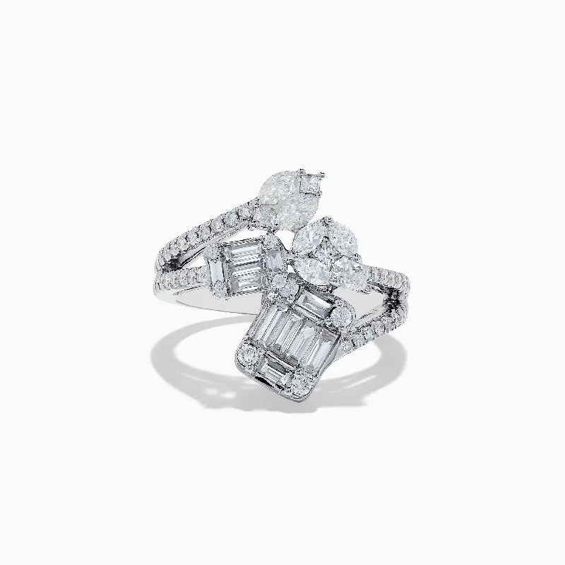 Trendy Minimalist Jewelry For Everyday Wear Classique 14K White Gold Diamond Crossover Ring