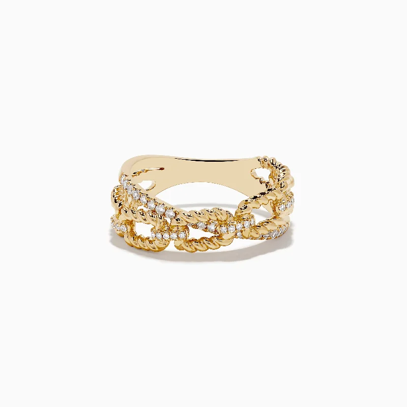 Unique Jewelry Designs Now At Discounted Rates D'oro 14K Yellow Gold Diamond Crossover Chain Link Ring