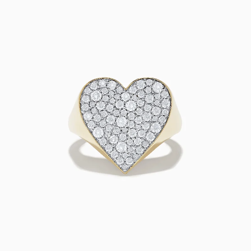 Grab Stylish Jewelry Before The Sale Ends D'Oro 14k Yellow Gold Pave Heart Diamond Statement Ring
