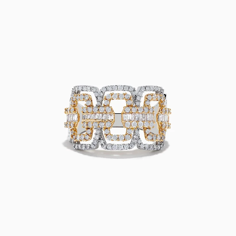 Elevate Your Jewelry Collection With Limited-Time Savings Duo 14K Two-Tone Gold Diamond Chain Link Ring 0.95 TCW