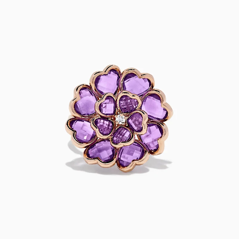 Unmissable Jewelry Sale – Shop Before It's Too Late Nature 14K Rose Gold Amethyst and Diamond Flower Ring, 7.79 TCW Unmissable Jewelry Sale – Shop Before It's Too Late Nature 14K Rose Gold Amethyst and Diamond Flower Ring, 7.79 TCW