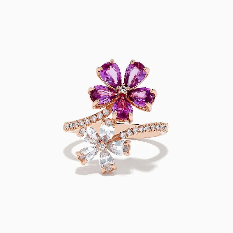Premium Jewelry Now Available At Special Discounts Nature 14k Rose Gold Pink and White Sapphire Flower Diamond ring