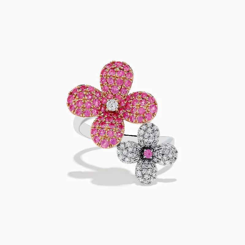 Celebrate Every Occasion With Sparkling Savings Nature 14k Two Tone Gold Pink Sapphire and Diamond Flower Ring