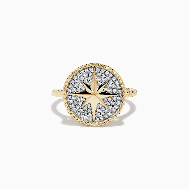 Trending Jewelry Styles Now At Limited-Time Discounts Novelty 14 Karat Yellow Gold Diamond Compass Ring