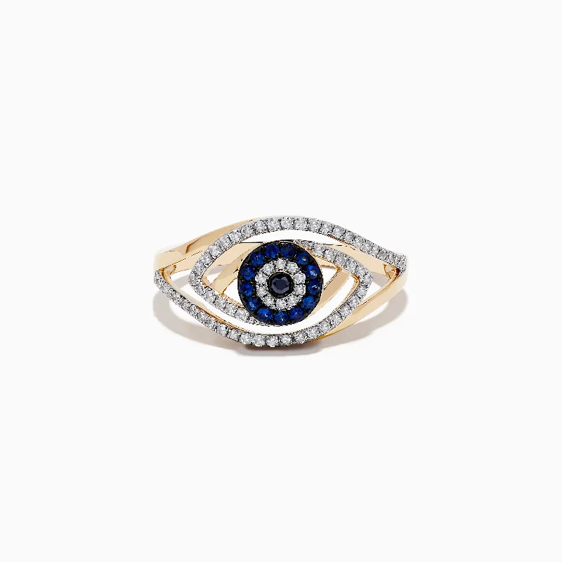Premium Jewelry, Premium Discounts – Act Fast Novelty 14K Yellow Gold Blue Sapphire and Diamond Evil Eye Ring
