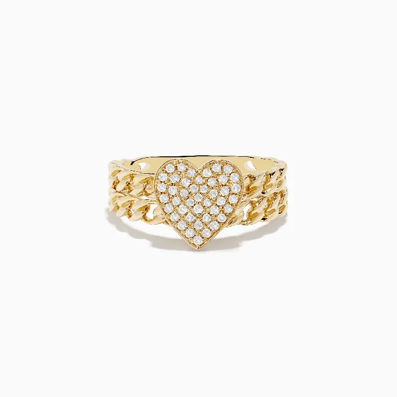 Limited-Time Offer On Elegant Jewelry Pieces Novelty 14K Yellow Gold Pave Diamond Heart Chain Link Ring