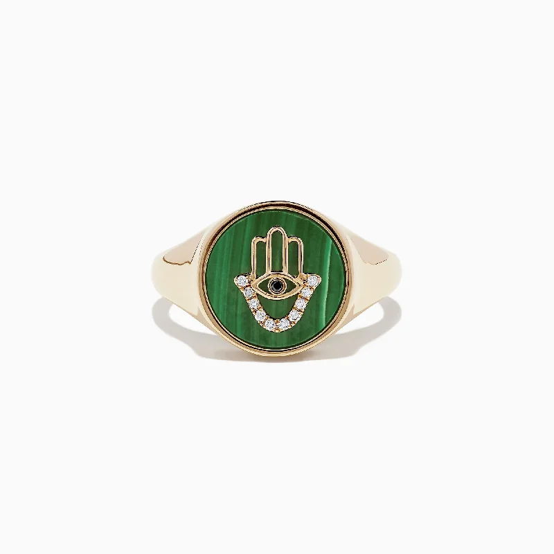 Elegant Jewelry, Exclusive Prices – Shop Now Novelty 14K Yellow Gold Malachite and Diamond Hamsa Ring, 2.86 TCW Elegant Jewelry, Exclusive Prices – Shop Now Novelty 14K Yellow Gold Malachite and Diamond Hamsa Ring, 2.86 TCW