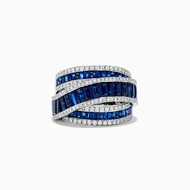 Dazzle With Discounts – Shop Jewelry On Sale Royal Bleu 14K White Gold Sapphire and Diamond Crossover Ring