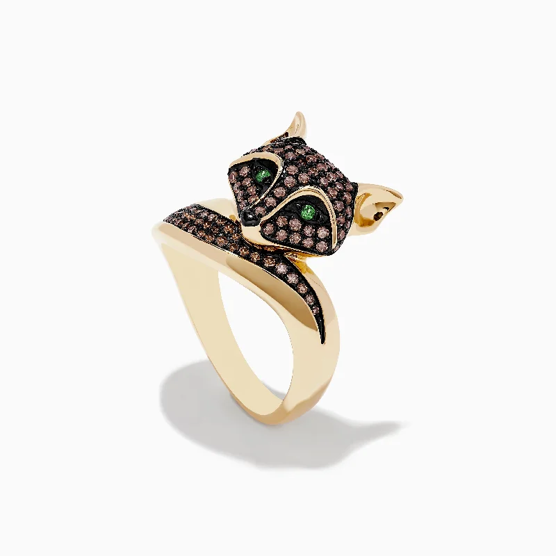 Don't Miss Out On Bestselling Jewelry At Special Prices Safari 14K Yellow Gold Brown Diamond and Tsavorite Fox Ring