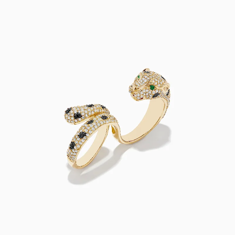 The Perfect Accessory For Less – Jewelry Sale Live Signature 14K Gold Emerald, Black and White Double Finger Ring