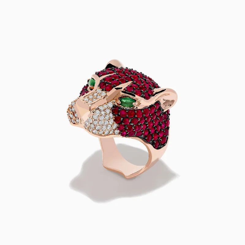 Stunning Jewelry At Even More Stunning Prices Signature 14K Rose Gold Ruby, Emerald, and Diamond Ring