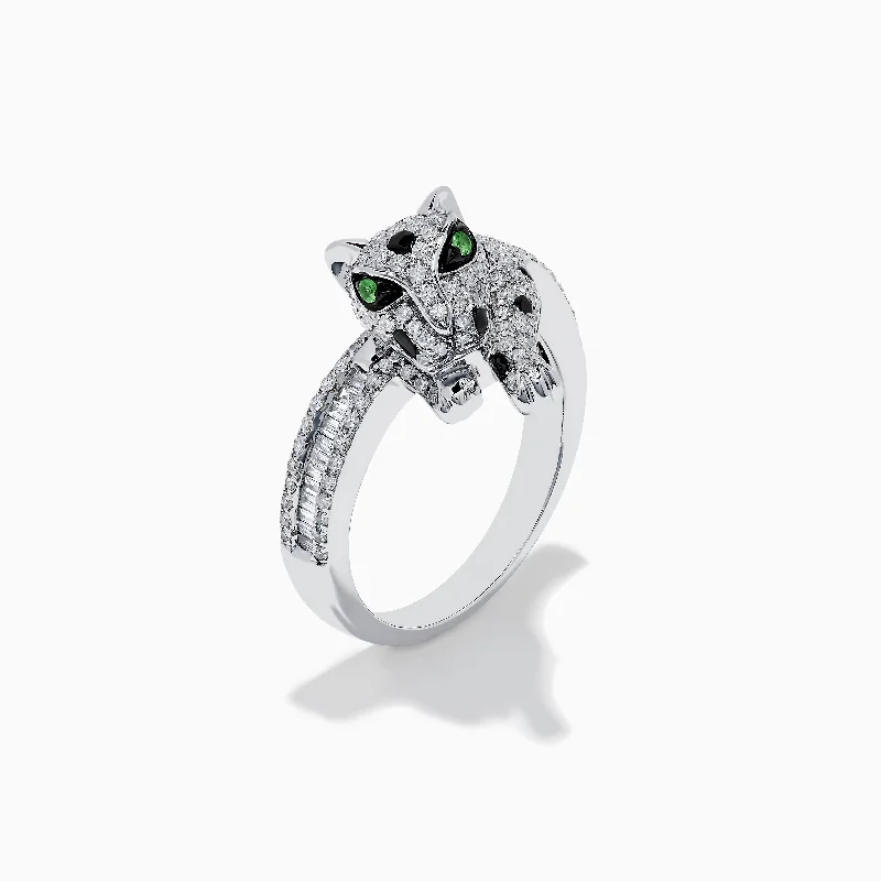 Discounted Jewelry For A Glamorous Look Signature 14K White Gold Diamond and Tsavorite Panther Ring
