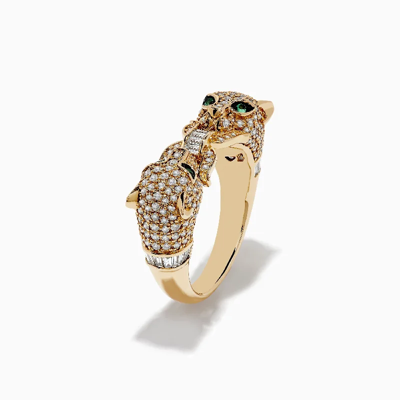 Discounted Jewelry For A Glamorous Look Signature 14K Yellow Gold Diamond and Emerald Panther Ring