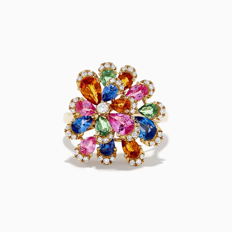 Shop Modern Jewelry Collections With Exclusive Discounts Watercolors 14K Gold Multi Sapphire and Diamond Flower Ring Shop Modern Jewelry Collections With Exclusive Discounts Watercolors 14K Gold Multi Sapphire and Diamond Flower Ring