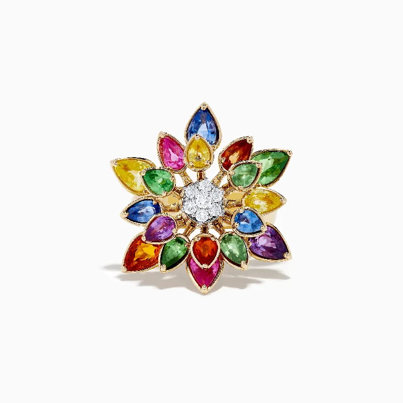 Elegant Designs, Unbeatable Discounts – Shop Jewelry Now Watercolors 14K Two-Tone Multi Sapphire Moving Petals Flower Ring