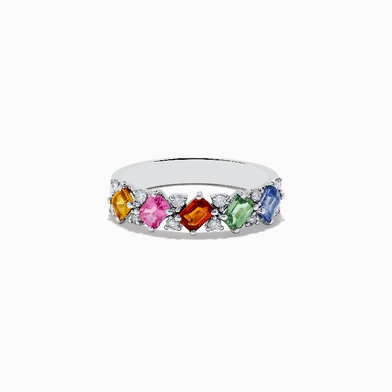 Personalized Jewelry At Special Discount Rates Watercolors 14K White Gold Multi Sapphire and Diamond Ring