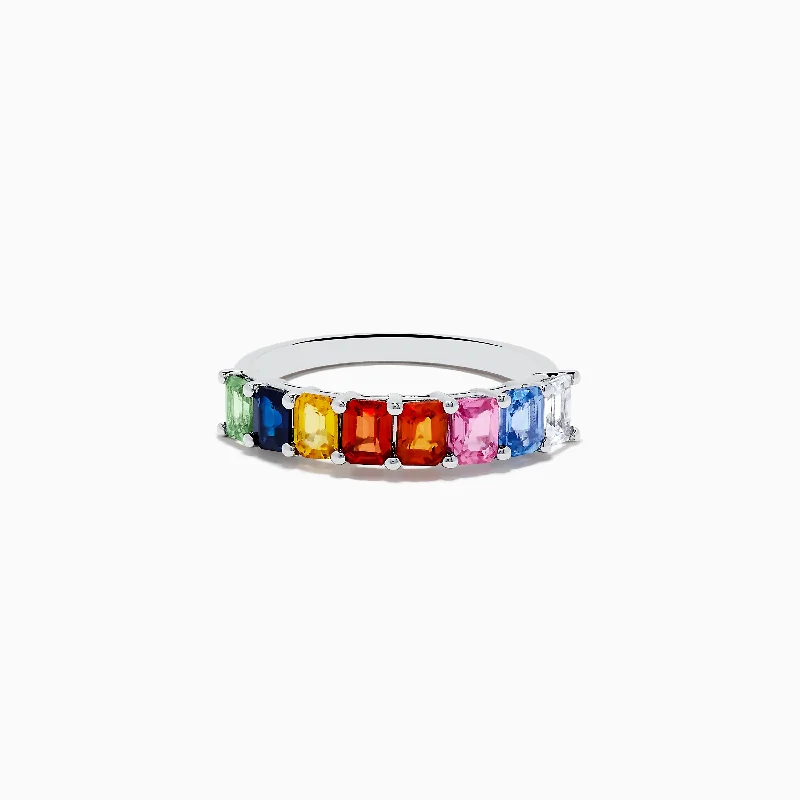 Elegant Rose Gold Jewelry For A Stylish Touch Watercolors 14K White Gold Multi Sapphire Ring