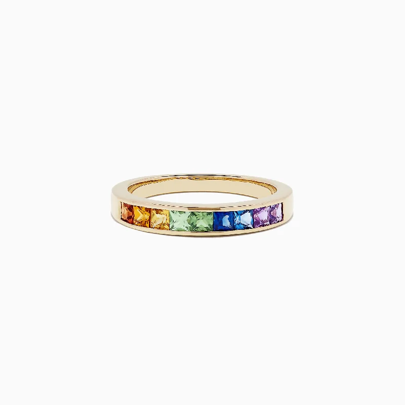 Flash Sale On Exquisite Jewelry – Don't Miss Out Watercolors 14K Yellow Gold Channel Set Multi Sapphire Ring, 0.86 TCW Flash Sale On Exquisite Jewelry – Don't Miss Out Watercolors 14K Yellow Gold Channel Set Multi Sapphire Ring, 0.86 TCW