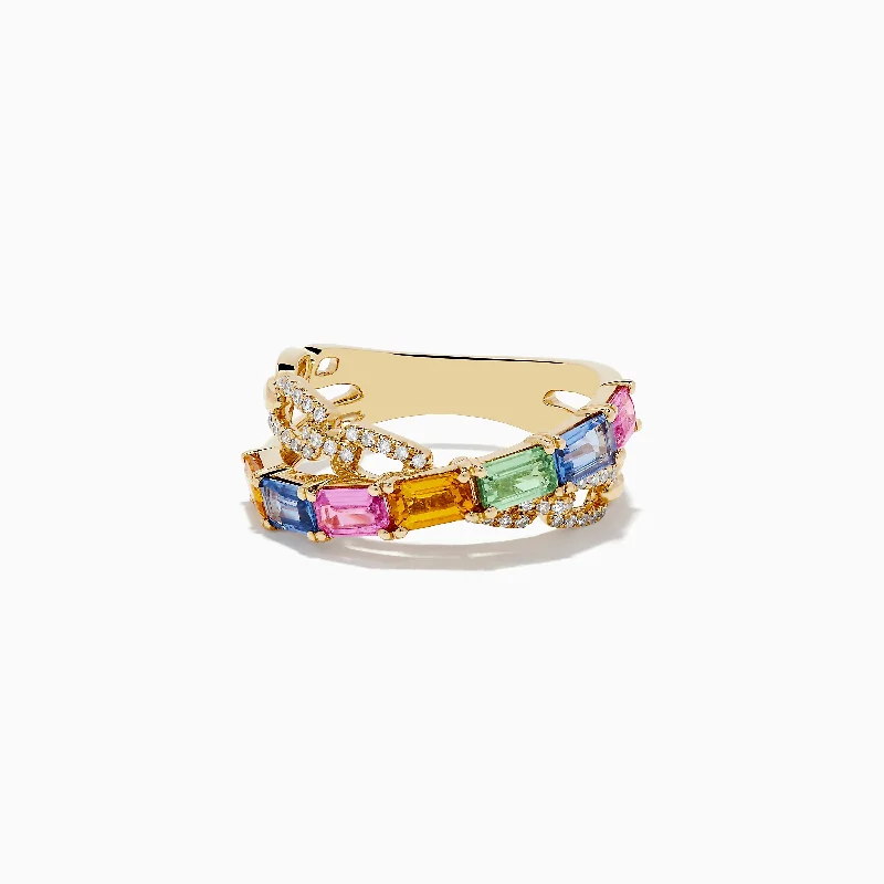 Watercolors 14K Yellow Gold Multi Sapphire and Diamond Crossover Ring