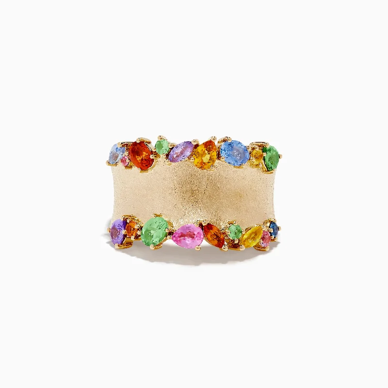Elegant Jewelry Styles At Budget-Friendly Prices Watercolors 14K Yellow Gold Multi Sapphire Ring