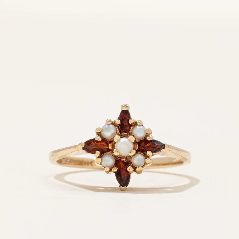 Discounted Luxury Jewelry – Shine Without The Splurge Garnet & Pearl Cocktail Ring | 0.24ctw | SZ 6.75 |