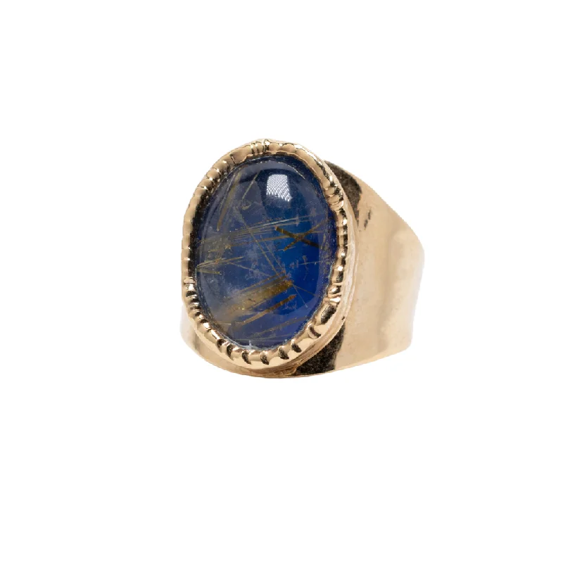 Unique Jewelry Designs Now At Discounted Rates Golden Rutilite & Lapis Cocktail Ring