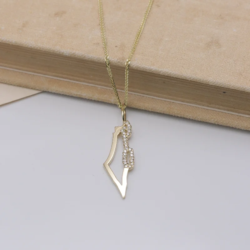 Grab Your Dream Jewelry At The Lowest Prices Israel Frame Gold pendant With White Diamonds On the Sea Line