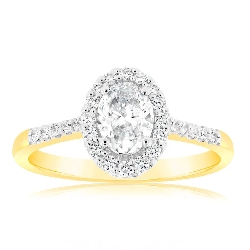Gorgeous Jewelry, Limited-Time Savings Luminesce Lab Grown 18ct Yellow Gold 1 Carat Diamond Oval Halo Ring