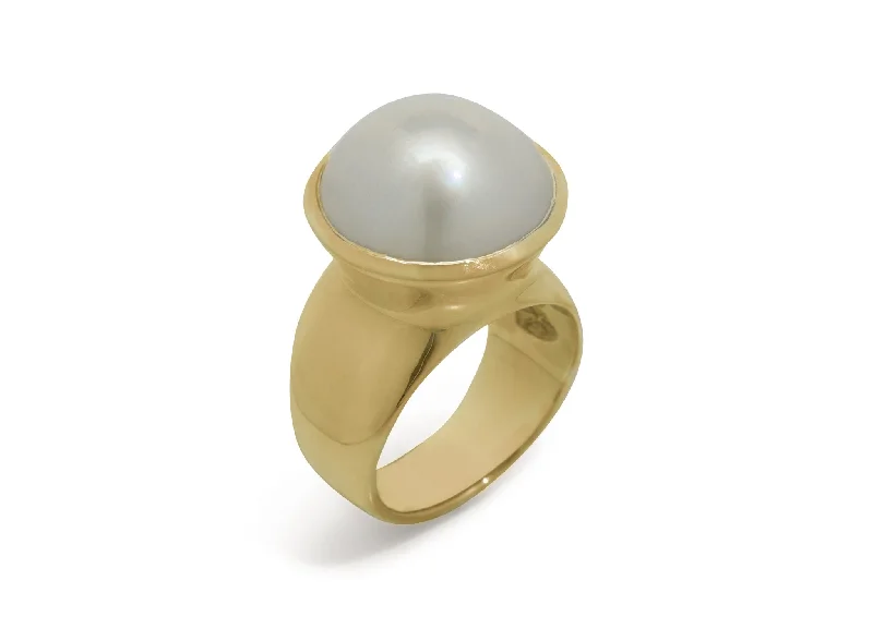Sparkle More For Less – Jewelry Sale Happening Now Luminescent Mabe Pearl Ring, Yellow Gold