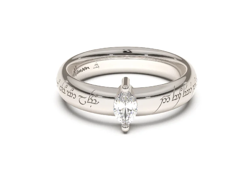 Handmade Pearl Jewelry For Timeless Elegance Marquise Classic Elvish Engagement Ring, White Gold & Platinum