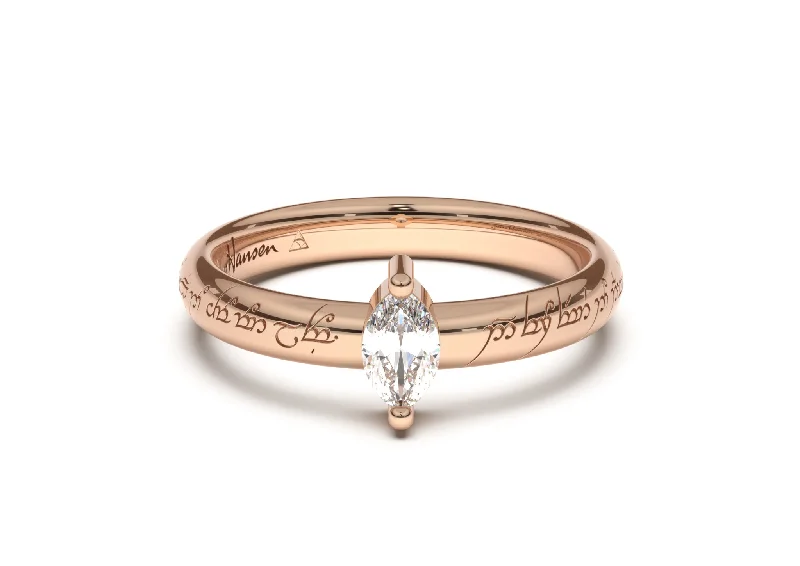 Buy More, Save More On Stunning Jewelry Pieces Marquise Classic Slim Elvish Engagement Ring, Red Gold