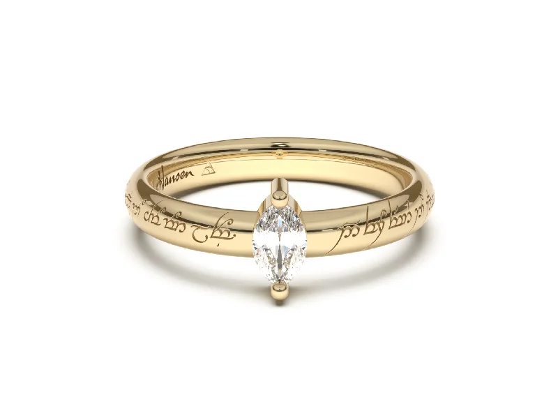 Discounted Luxury Jewelry – Shine Without The Splurge Marquise Classic Slim Elvish Engagement Ring, Yellow Gold