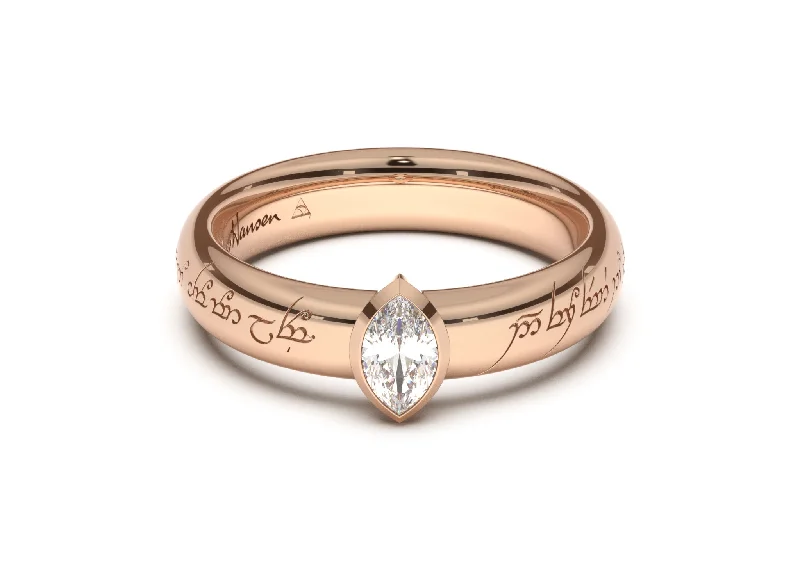 Trending Jewelry Styles Now At Limited-Time Discounts Marquise Elegant Elvish Engagement Ring, Red Gold