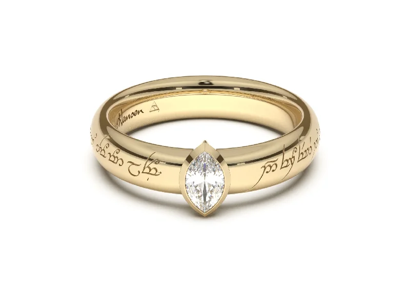 Affordable Luxury Jewelry For Every Occasion Marquise Elegant Elvish Engagement Ring, Yellow Gold