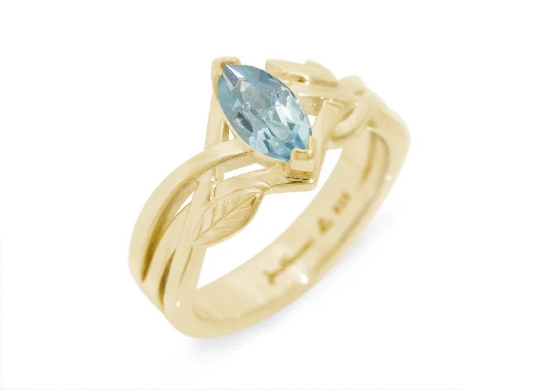 Elegant Necklaces And Bracelets At Limited-Time Offers Marquise Gemstone Elvish Woodland Ring, Yellow Gold