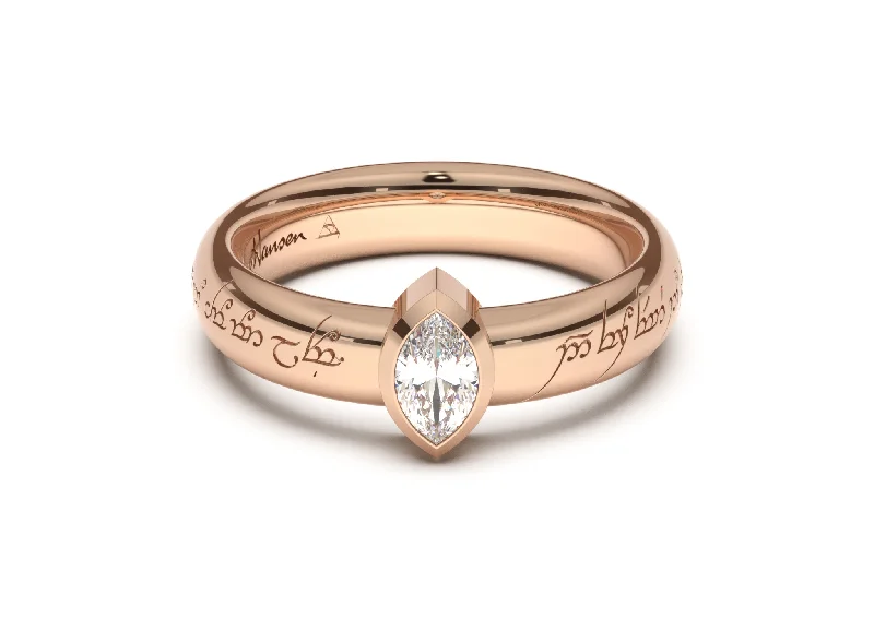 Discover Unique Jewelry With Special Limited-Time Offers Marquise Modern Elvish Engagement Ring, Red Gold
