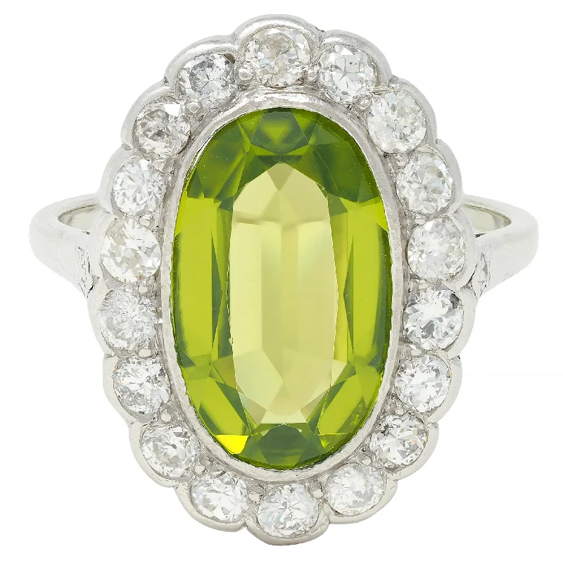 Shop Fine Jewelry With Exclusive Savings Mid-Century 5.35 CTW Peridot Diamond Platinum 14K White Gold Vintage Halo Ring Shop Fine Jewelry With Exclusive Savings Mid-Century 5.35 CTW Peridot Diamond Platinum 14K White Gold Vintage Halo Ring