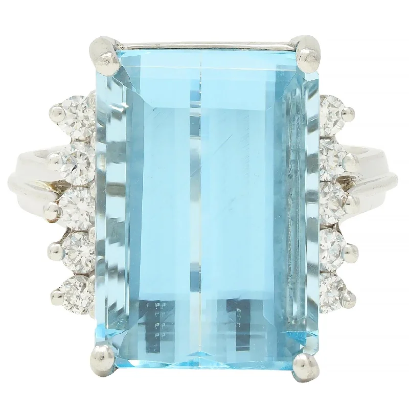 Elevate Your Jewelry Collection With Limited-Time Savings Mid- Century 9.35 CTW Aquamarine Diamond Platinum Vintage Cluster Cocktail Ring