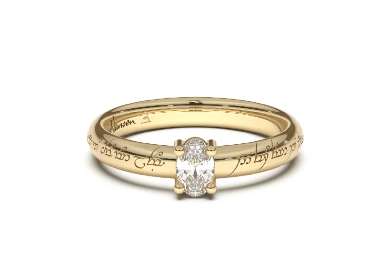 Premium Jewelry Now Available At Special Discounts Oval Contemporary Slim Elvish Engagement Ring, Yellow Gold Premium Jewelry Now Available At Special Discounts Oval Contemporary Slim Elvish Engagement Ring, Yellow Gold