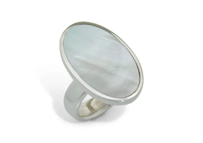 Jewelry Clearance – Final Chance To Save Big Mother of Pearl Oval Ring, Sterling Silver