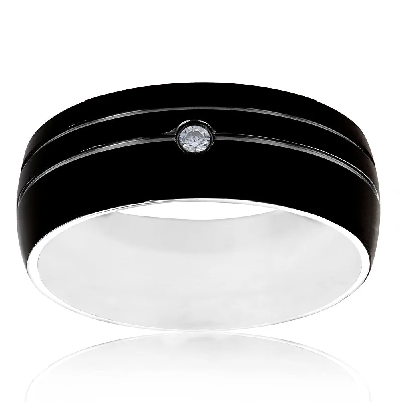 Flash Sale On Stunning Jewelry – Don't Miss Out Stainless Steel Cubic Zirconia On Black Stripped Ring