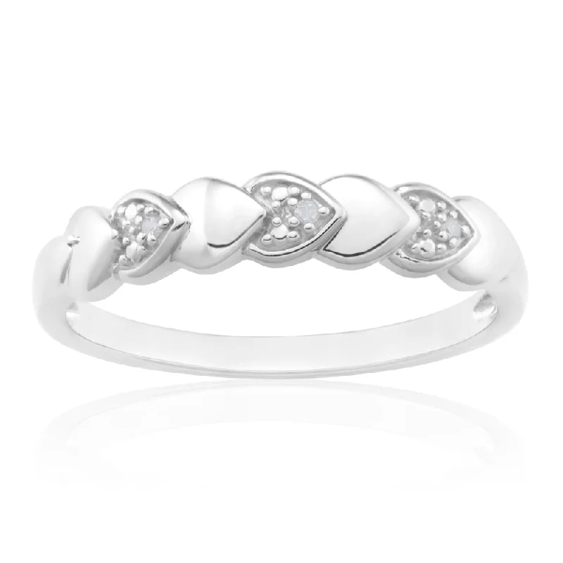Seasonal Jewelry Sale – Upgrade Your Style Today Sterling Silver 0.01 Carat Diamond Heart Ring with 3 Brilliant Cut Diamonds